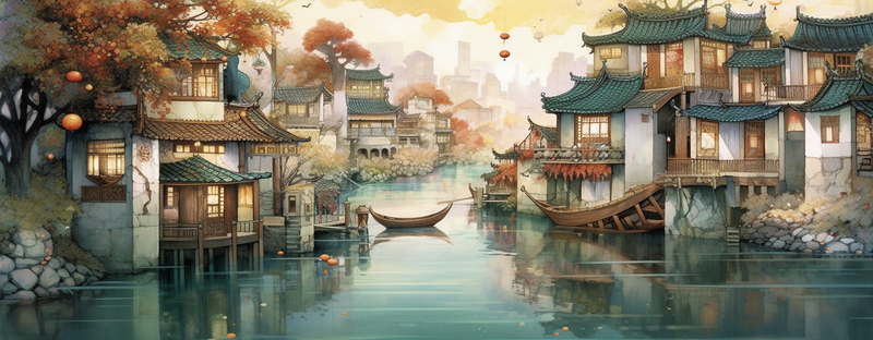 绿色城镇江南水乡房屋中国风插画,插画/手绘图,插画/手绘图库,插画/手绘图下载,插画/手绘